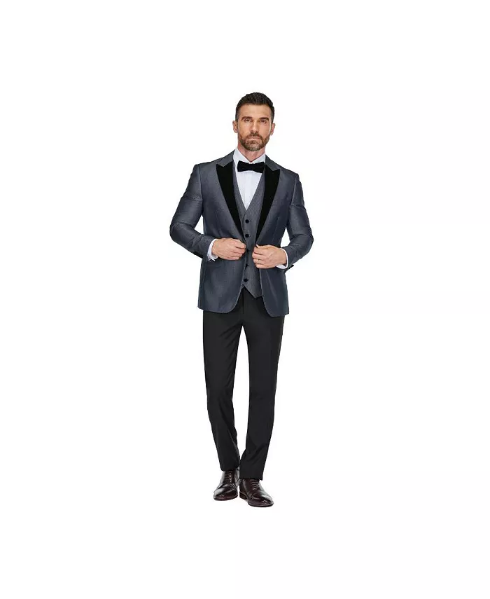 Мужской трехкомпонентный смокинг с пиджаком на пик-лапеле и атласными кантами, с легким блеском Gino Vitale, серый
Мужской трехкомпонентный смокинг с пиджаком на пик-лапеле и атласными кантами, с легким блеском Gino Vitale, серый