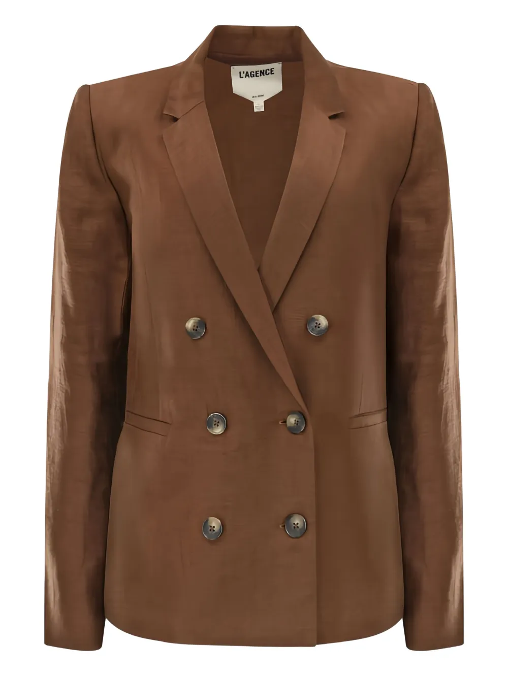 Двубортный блейзер из смесовой льняной ткани L'Agence, коричневый 
Двубортный блейзер из смесовой льняной ткани L'Agence, коричневый