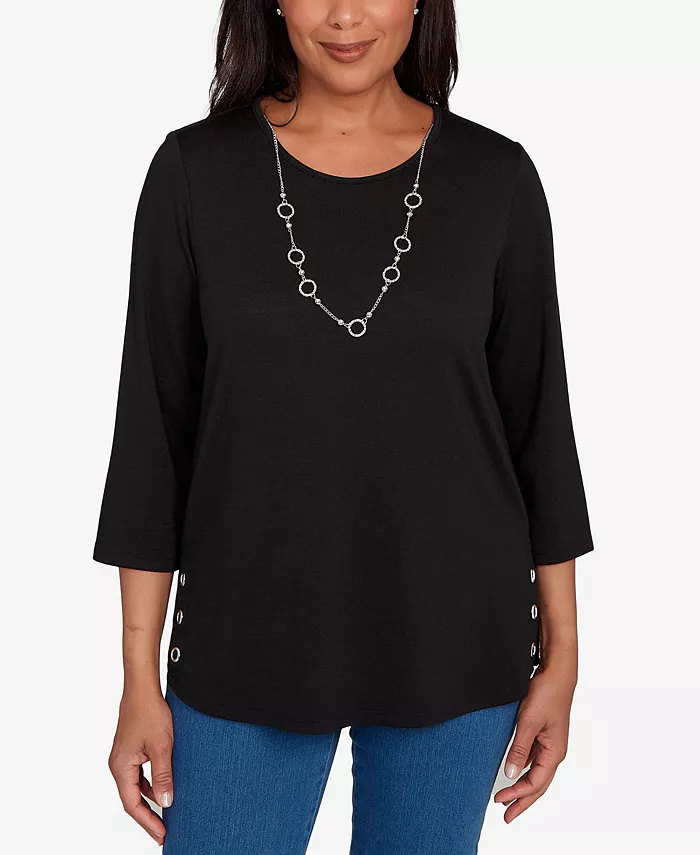 Женский классический меланжевый топ с круглым вырезом, застежкой по бокам и ожерельем Alfred Dunner, черный
Женский классический меланжевый топ с круглым вырезом, застежкой по бокам и ожерельем Alfred Dunner, черный