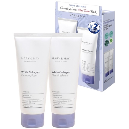 Белая коллагеновая очищающая пенка Duo Pack - Глубокое очищение и увлажнение Mary&May 
Белая коллагеновая очищающая пенка Duo Pack - Глубокое очищение и увлажнение Mary&May