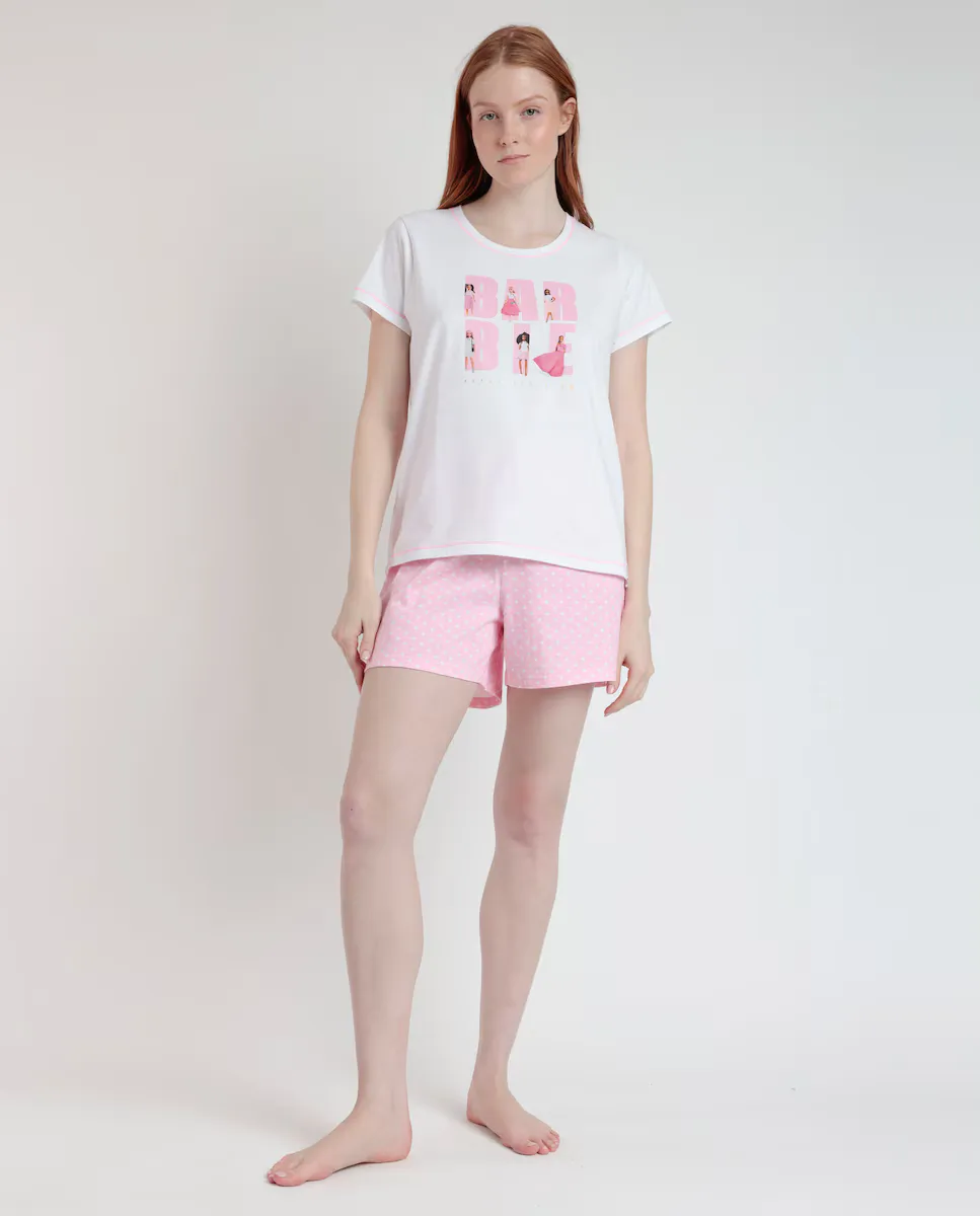 Женская короткая пижама с розовым принтом и трикотажем Barbie, розовый
Женская короткая пижама с розовым принтом и трикотажем Barbie, розовый
