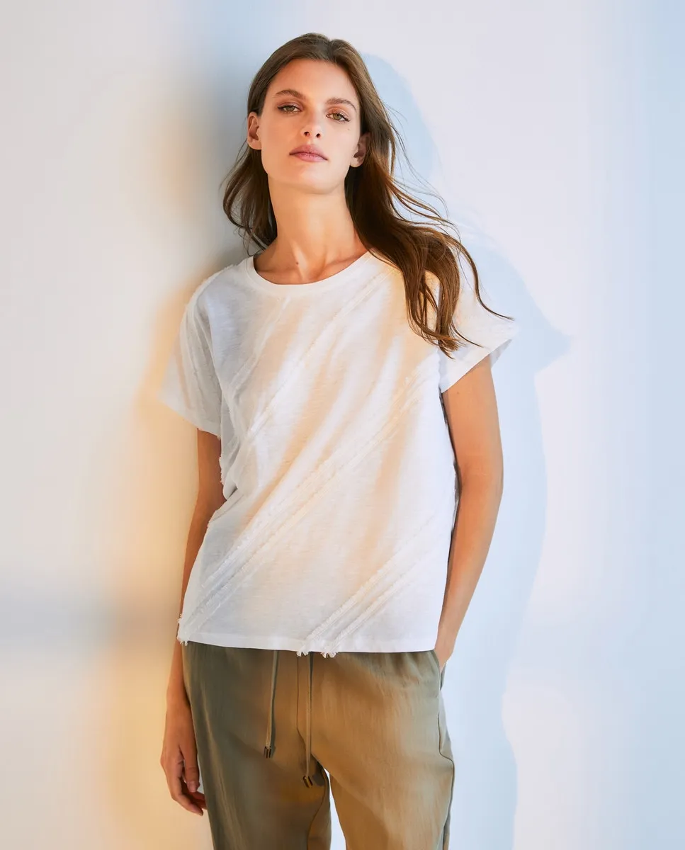 Футболка женская с короткими рукавами и бахромой Woman El Corte Inglés, белый 
Футболка женская с короткими рукавами и бахромой Woman El Corte Inglés, белый