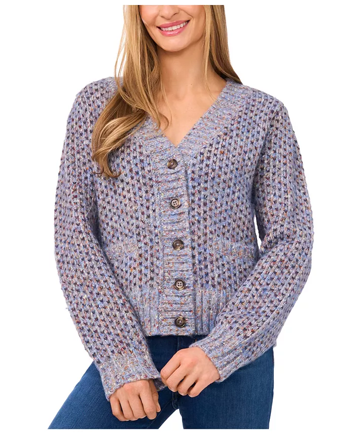 Женский кардиган с длинными рукавами, выполненный в технике зигзагообразного плетения CeCe, синий 
Женский кардиган с длинными рукавами, выполненный в технике зигзагообразного плетения CeCe, синий