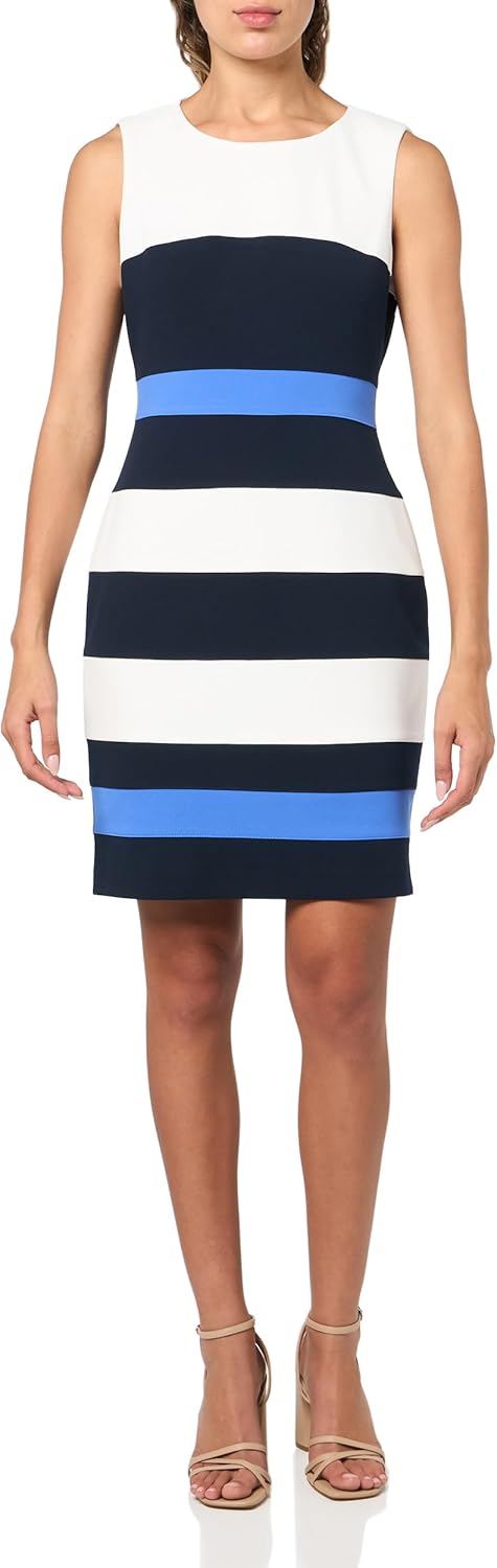 Женское мини-платье-футляр без рукавов Tommy Hilfiger из крепа-скуба в полоску, Ivory/Sky Captain/Amparo Blue
Женское мини-платье-футляр без рукавов Tommy Hilfiger из крепа-скуба в полоску, Ivory/Sky Captain/Amparo Blue