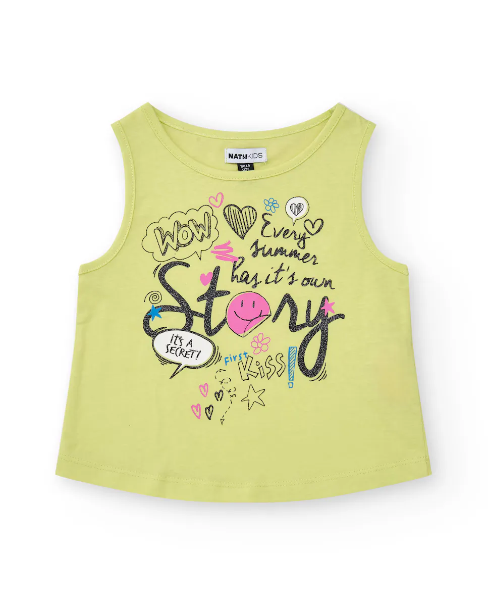 Футболка для девочек без рукавов с надписью спереди Tuc tuc, зеленый
Футболка для девочек без рукавов с надписью спереди Tuc tuc, зеленый