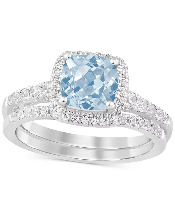 Свадебное кольцо-ореол из 14-каратного белого золота с аквамарином (1-1/4 карата) и бриллиантами (1/2 карата) в форме подушечки Macy'S, aquamarine
Свадебное кольцо-ореол из 14-каратного белого золота с аквамарином (1-1/4 карата) и бриллиантами (1/2 карата) в форме подушечки Macy'S, aquamarine