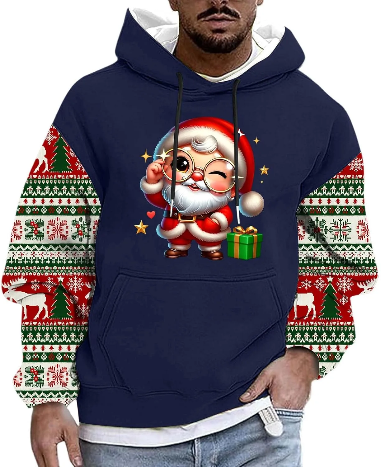 Мужская рождественская худи с длинным рукавом и принтом
Мужская рождественская худи с длинным рукавом и принтом