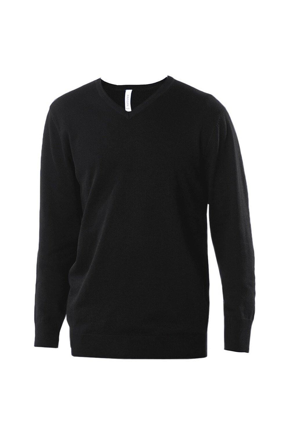 Хлопковый акриловый свитер с V-образным вырезом Kariban, черный
Хлопковый акриловый свитер с V-образным вырезом Kariban, черный