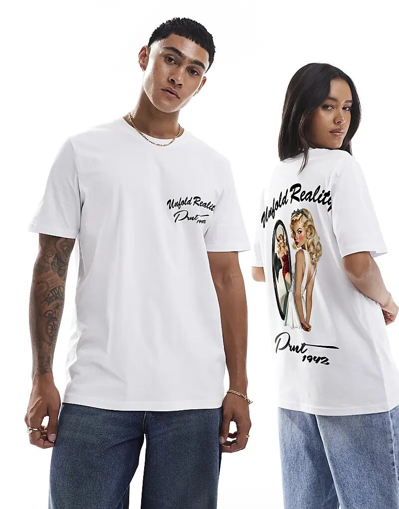 Футболка свободного кроя с принтом «Unfold Reality» спереди и сзади белого цвета PRNT
Футболка свободного кроя с принтом «Unfold Reality» спереди и сзади белого цвета PRNT