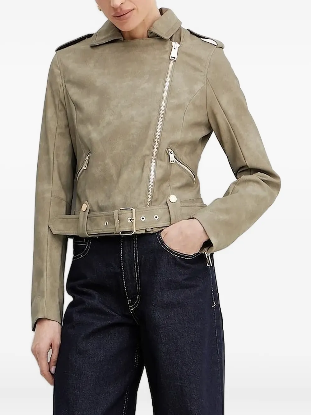 Куртка с поясом и застежкой-молнией спереди GUESS USA, зеленый 
Куртка с поясом и застежкой-молнией спереди GUESS USA, зеленый