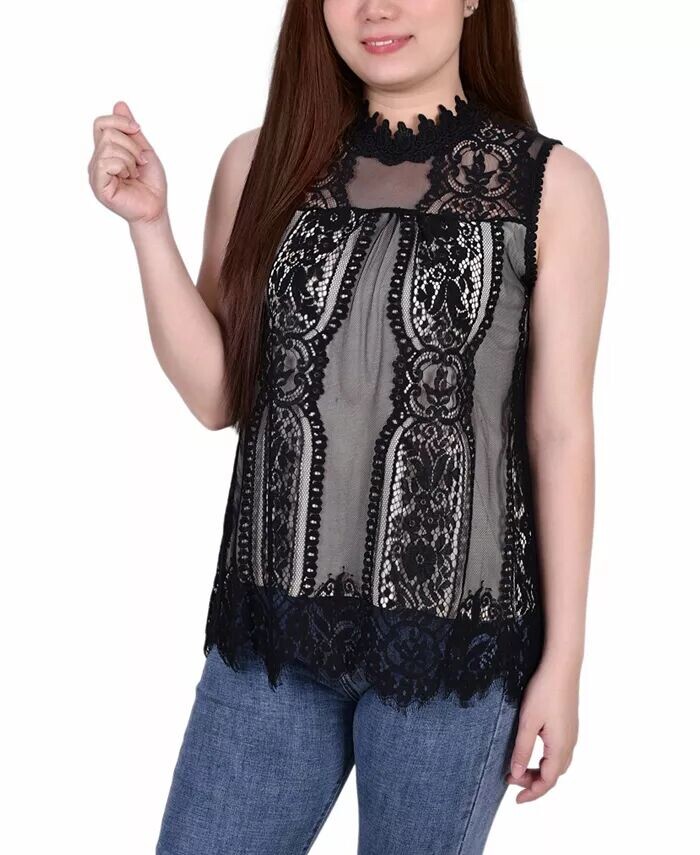 Кружевной топ с воротником-стойкой NY Collection, черный
Кружевной топ с воротником-стойкой NY Collection, черный