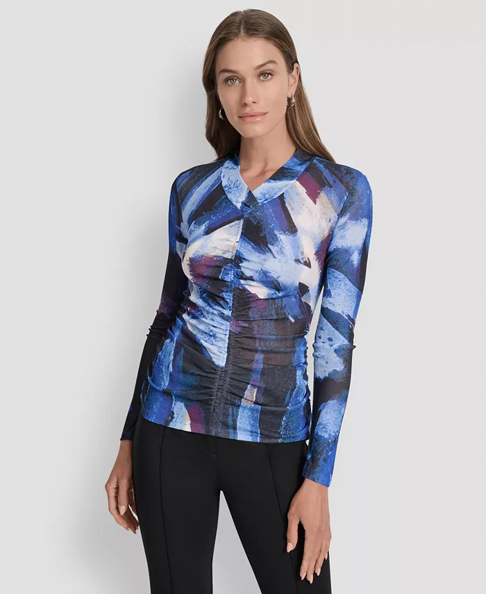 Женский топ с V-образным вырезом и сборками DKNY, синий
Женский топ с V-образным вырезом и сборками DKNY, синий