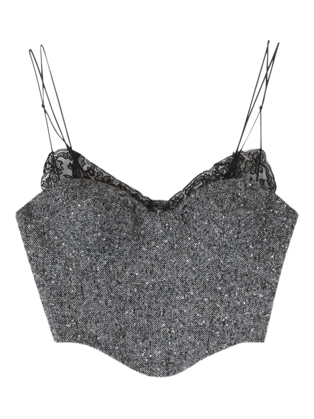 Топ с кружевной отделкой и узором «елочка» Ermanno Scervino, серый
Топ с кружевной отделкой и узором «елочка» Ermanno Scervino, серый