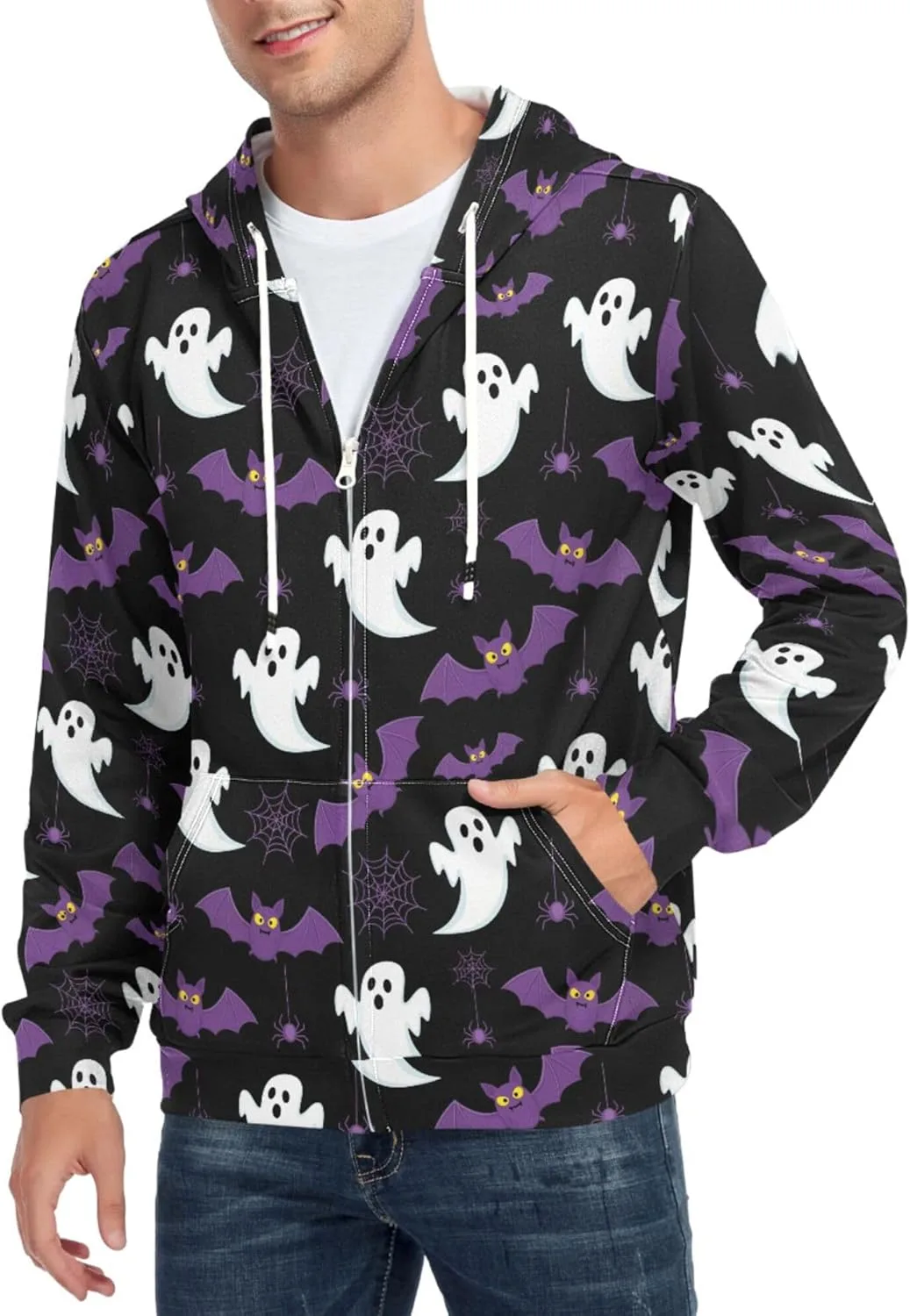 Мужская толстовка с капюшоном на молнии Halloween Ghosts Bats Spiders Web Pattern CUPADA
Мужская толстовка с капюшоном на молнии Halloween Ghosts Bats Spiders Web Pattern CUPADA