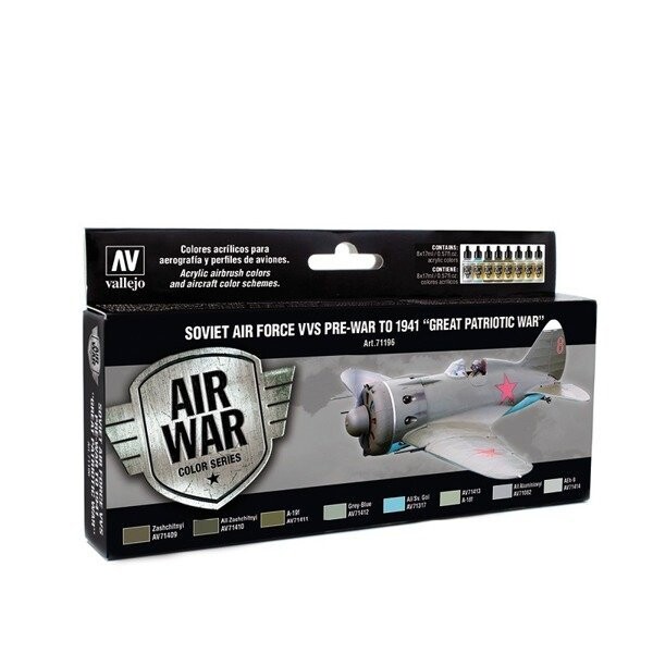Довоенный набор окраски ВВС ВВС СССР 1941 года, Вальехо 71196. Vallejo
Довоенный набор окраски ВВС ВВС СССР 1941 года, Вальехо 71196. Vallejo