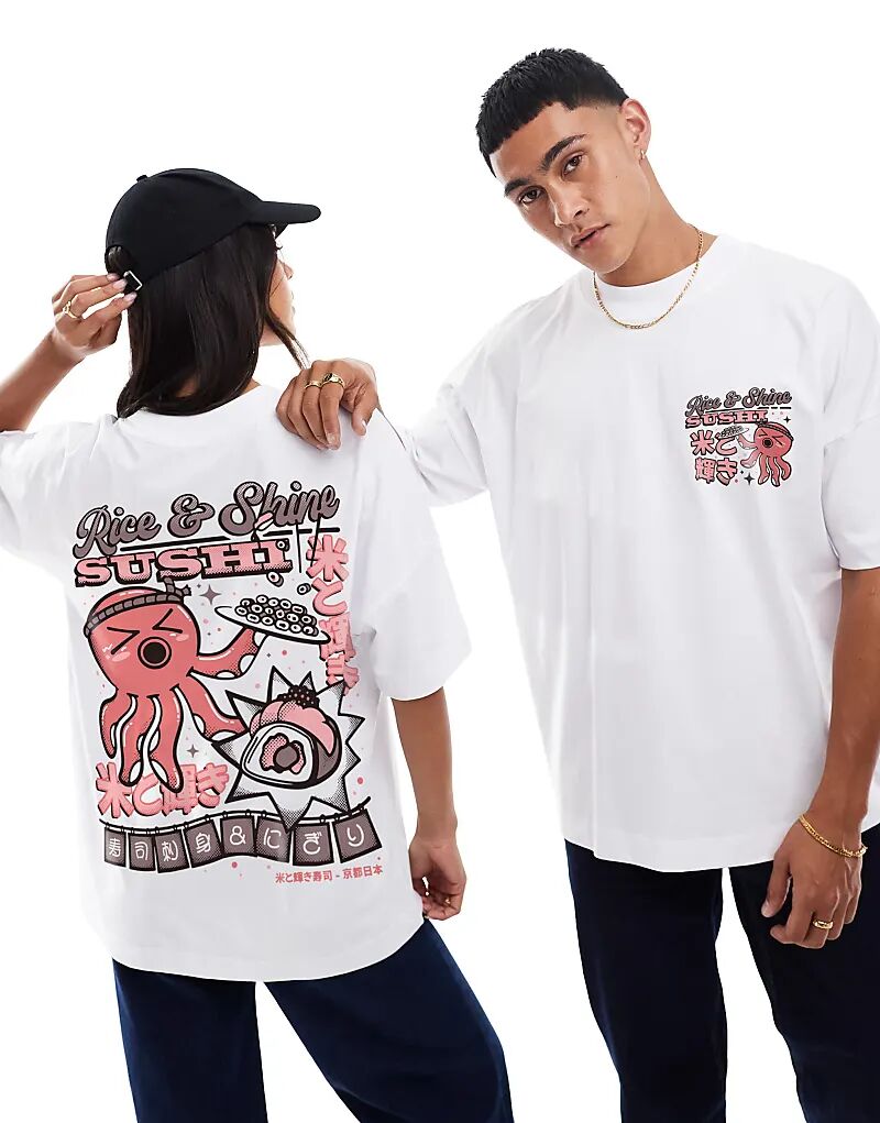 Футболка оверсайз с принтом суши «Rice and shine» спереди и сзади, белого цвета PRNT
Футболка оверсайз с принтом суши «Rice and shine» спереди и сзади, белого цвета PRNT