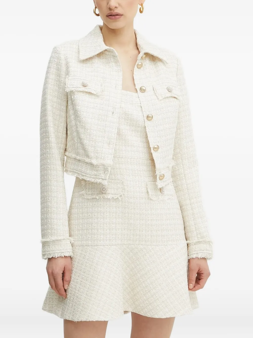 Твидовый пиджак, украшенный жемчугом GUESS USA, белый 
Твидовый пиджак, украшенный жемчугом GUESS USA, белый