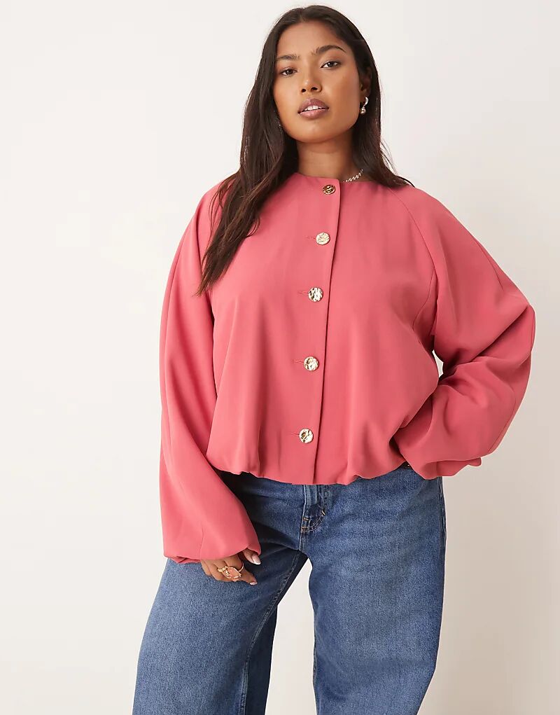 Пиджак ASOS DESIGN Curve с подолом-фонариком и золотыми пуговицами в ягодном цвете 
Пиджак ASOS DESIGN Curve с подолом-фонариком и золотыми пуговицами в ягодном цвете