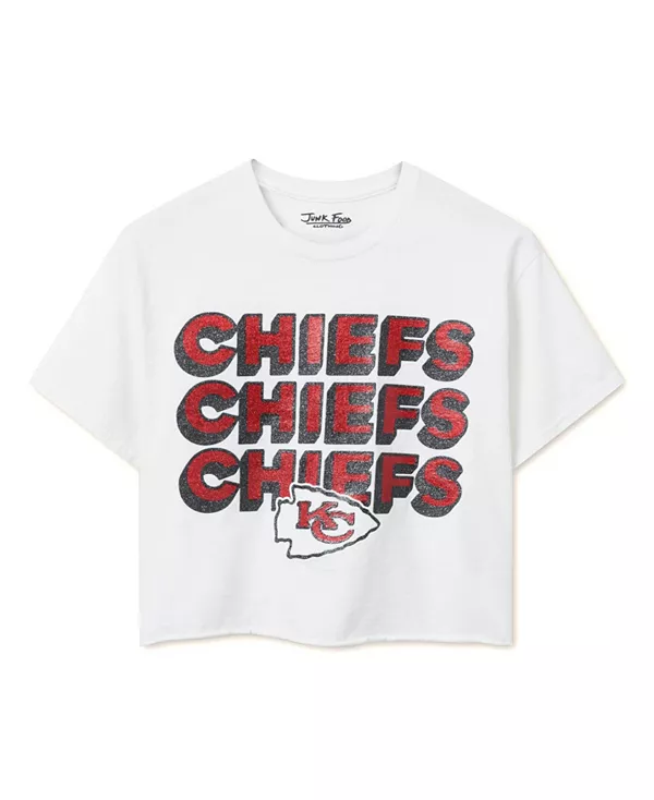 Женская футболка с изображением команды Kansas City Chiefs, украшенная блестками, в стиле блошиного рынка. Junk Food Clothing, белый
Женская футболка с изображением команды Kansas City Chiefs, украшенная блестками, в стиле блошиного рынка. Junk Food Clothing, белый