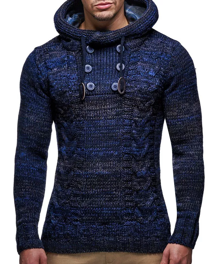 Мужской вязаный худи с пуговицами – кабельная вязка Leif Nelson, синий
Мужской вязаный худи с пуговицами – кабельная вязка Leif Nelson, синий