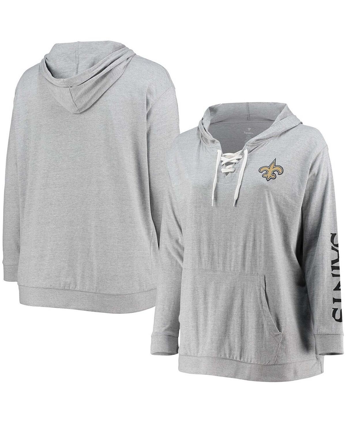 Женский серый пуловер на шнуровке с капюшоном больших размеров New Orleans Saints Fanatics
Женский серый пуловер на шнуровке с капюшоном больших размеров New Orleans Saints Fanatics