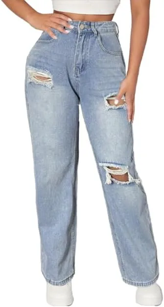 Женские джинсы High Waisted Straight Leg с потертостями и разрывами
Женские джинсы High Waisted Straight Leg с потертостями и разрывами