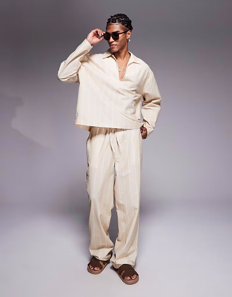 Брюки-банды в полоску бежевого цвета Asos Design
Брюки-банды в полоску бежевого цвета Asos Design