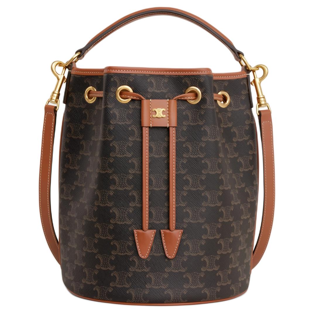 CELINE Триумф холщовая и телячья кожа женская коричневая сумка кроссбоди ведро 
CELINE Триумф холщовая и телячья кожа женская коричневая сумка кроссбоди ведро