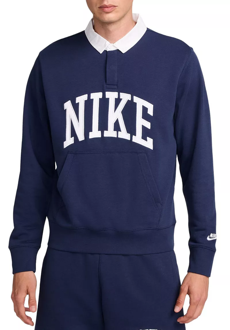 Мужская флисовая футболка-поло с длинными рукавами Nike Club, цвет Midnight Navy
Мужская флисовая футболка-поло с длинными рукавами Nike Club, цвет Midnight Navy