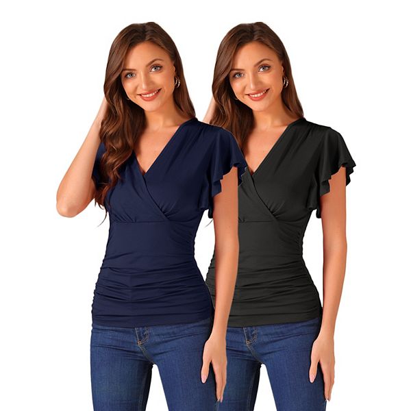 2 упаковки блузки с запахом для женщин летние с v-образным вырезом и рукавами-рюшами Inspire Chic, Dark Blue Black
2 упаковки блузки с запахом для женщин летние с v-образным вырезом и рукавами-рюшами Inspire Chic, Dark Blue Black