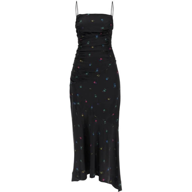 GANNI Черный атласный платье-комбинация с цветочным принтом и сборками
GANNI Черный атласный платье-комбинация с цветочным принтом и сборками