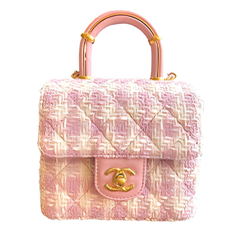 Твидовая сумка с клапаном из ягненка, плечевая сумка, кроссбоди, миниатюрная женская сумка розовая CHANEL 
Твидовая сумка с клапаном из ягненка, плечевая сумка, кроссбоди, миниатюрная женская сумка розовая CHANEL