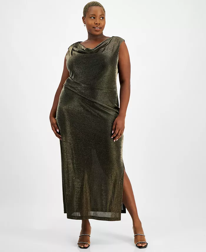 Вечернее платье больших размеров с металлизированной отделкой и драпировкой Connected, золотой 
Вечернее платье больших размеров с металлизированной отделкой и драпировкой Connected, золотой