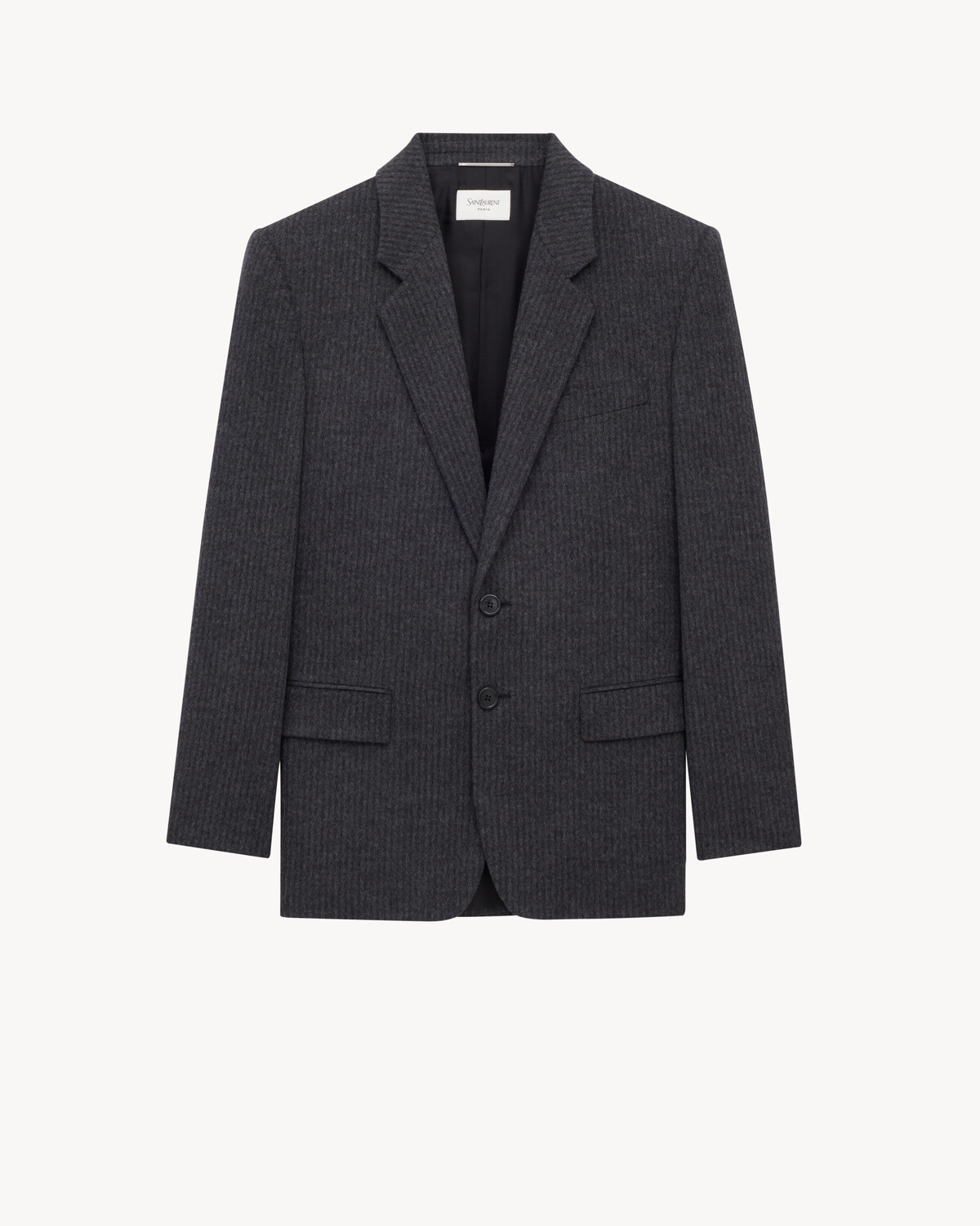 Жакет из полосатого шерстяного и кашемирового фланели Saint Laurent, серый/серебряный
Жакет из полосатого шерстяного и кашемирового фланели Saint Laurent, серый/серебряный