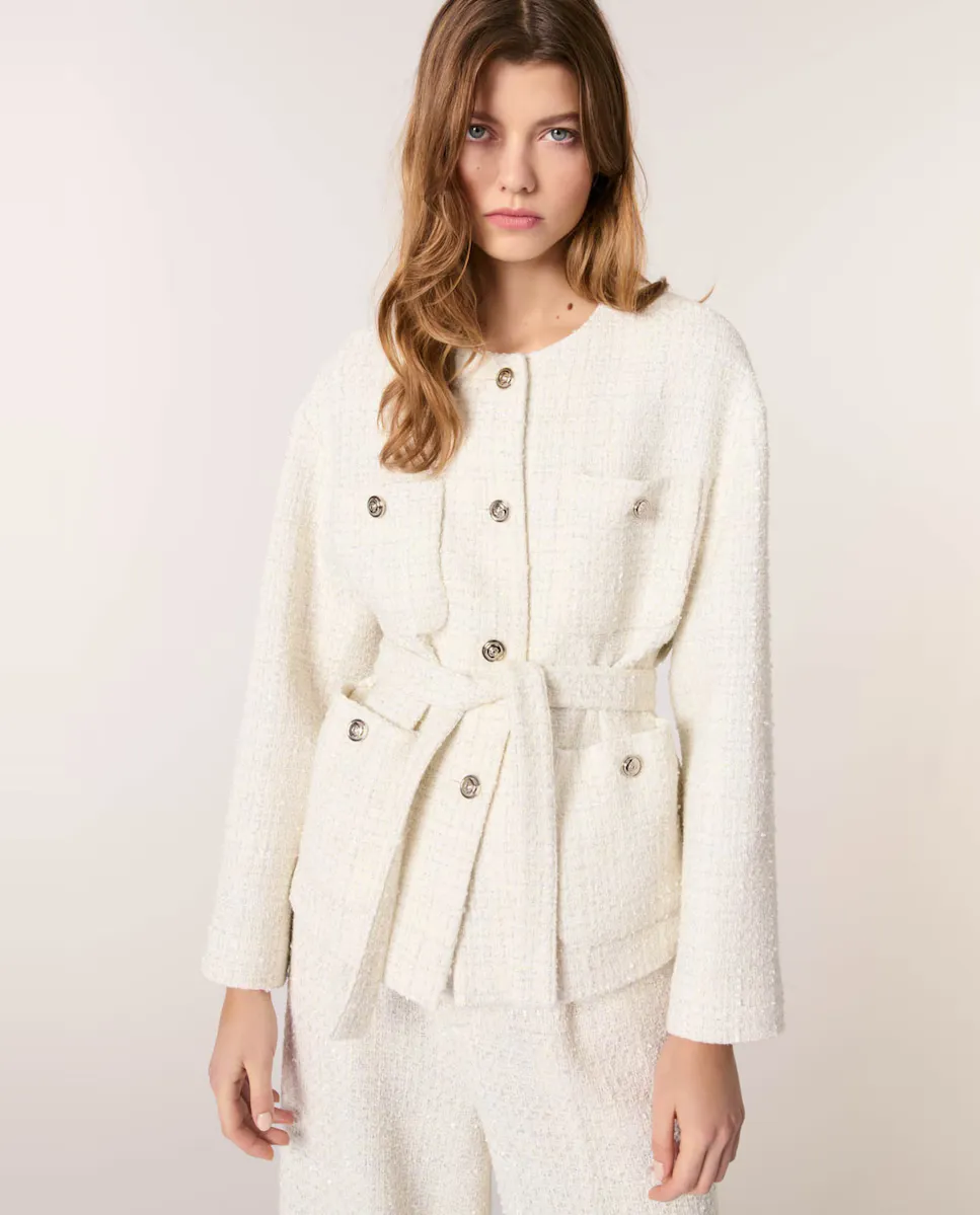 Женский твидовый пиджак с поясом Maje, белый
Женский твидовый пиджак с поясом Maje, белый