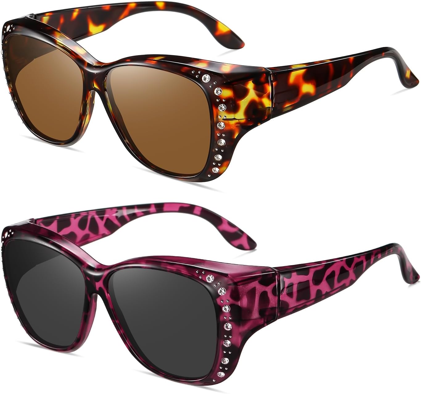 Солнцезащитные очки Wzerry, надеваемые поверх обычных очков, для женщин, в стиле ретро, поляризованные, с защитой от УФ-излучения UV 400 и стразами, Brown Tortoise/Brown + Purple Tortoise/Grey
Солнцезащитные очки Wzerry, надеваемые поверх обычных очков, для женщин, в стиле ретро, поляризованные, с защитой от УФ-излучения UV 400 и стразами, Brown Tortoise/Brown + Purple Tortoise/Grey