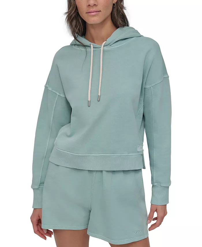 Спортивная женская хлопковая худи с вышитым логотипом DKNY, серый 
Спортивная женская хлопковая худи с вышитым логотипом DKNY, серый