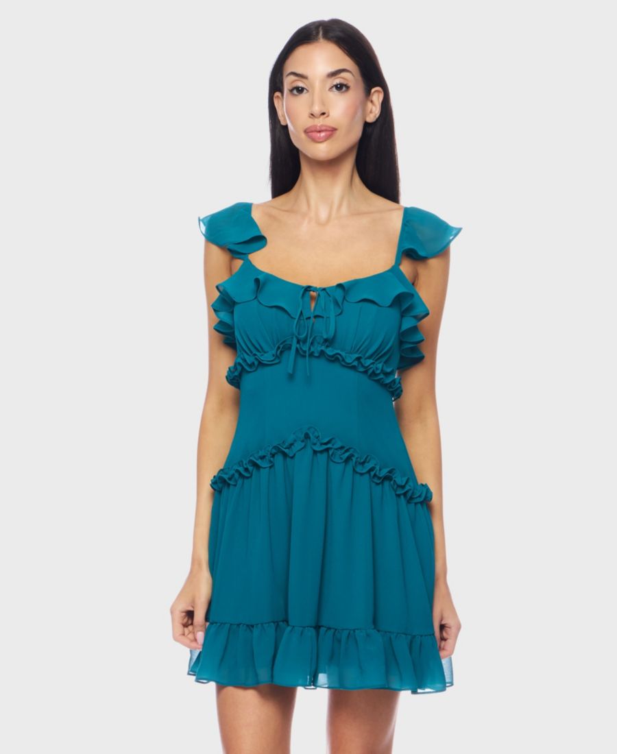 Мини-платье А-силуэта из шифона с ярусными бретелями и оборками для девочек-подростков B Darlin, Turq/Aqua
Мини-платье А-силуэта из шифона с ярусными бретелями и оборками для девочек-подростков B Darlin, Turq/Aqua