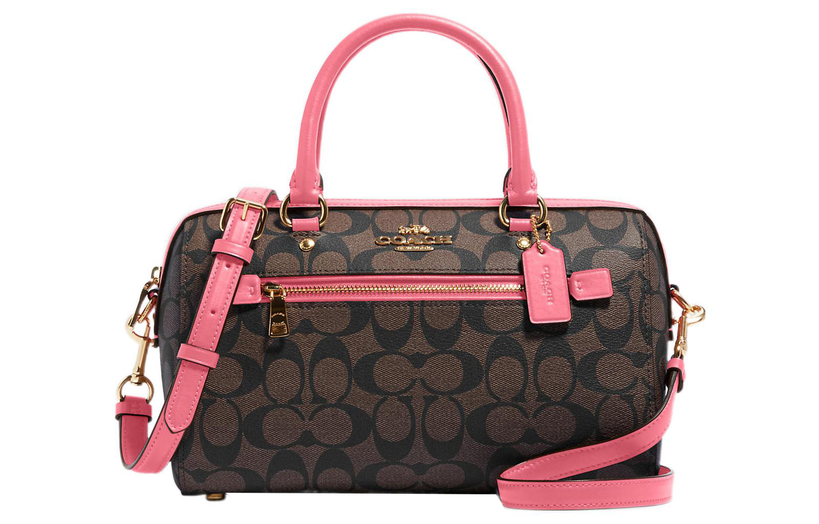 Rowan Покрытый Кансом С Кожаными Деталями Женская Большая Сумка Через Плечо Браун и Арбузный Красный COACH 
Rowan Покрытый Кансом С Кожаными Деталями Женская Большая Сумка Через Плечо Браун и Арбузный Красный COACH