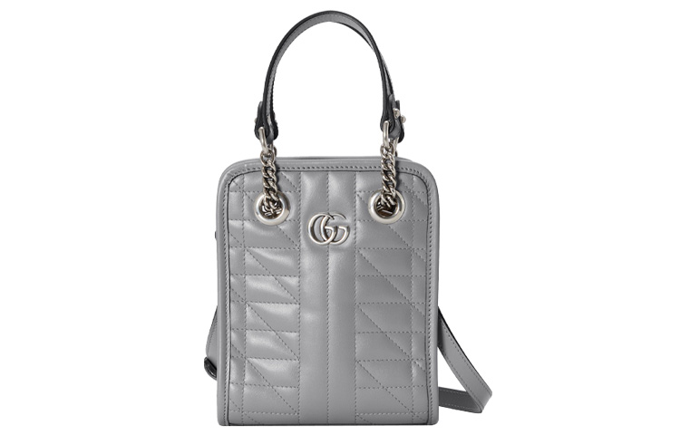 Marmont Стеганая Кожаная Маленькая Сумка-тоут, Портативная Наплечная Сумка через плечо, Миниатюрная Женская Серая GUCCI 
Marmont Стеганая Кожаная Маленькая Сумка-тоут, Портативная Наплечная Сумка через плечо, Миниатюрная Женская Серая GUCCI
