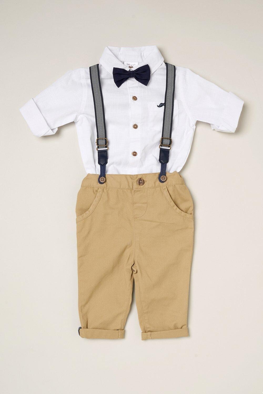 Комплект одежды из рубашки с галстуком-бабочкой и брюк с петлями Little Gent, бежевый
Комплект одежды из рубашки с галстуком-бабочкой и брюк с петлями Little Gent, бежевый