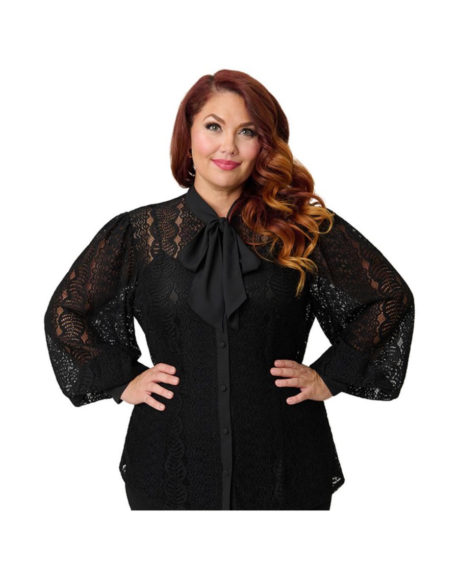 Блузка с длинными рукавами и галстуком-бабочкой большого размера, модель Gwen Unique Vintage, Black
Блузка с длинными рукавами и галстуком-бабочкой большого размера, модель Gwen Unique Vintage, Black