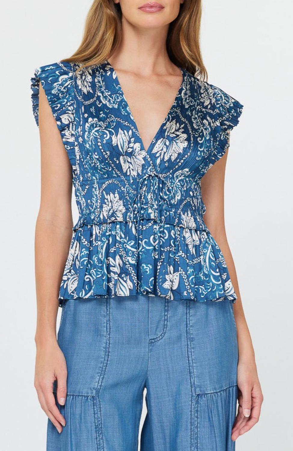 Плиссированный топ цвета индиго Current air 
Плиссированный топ цвета индиго Current air