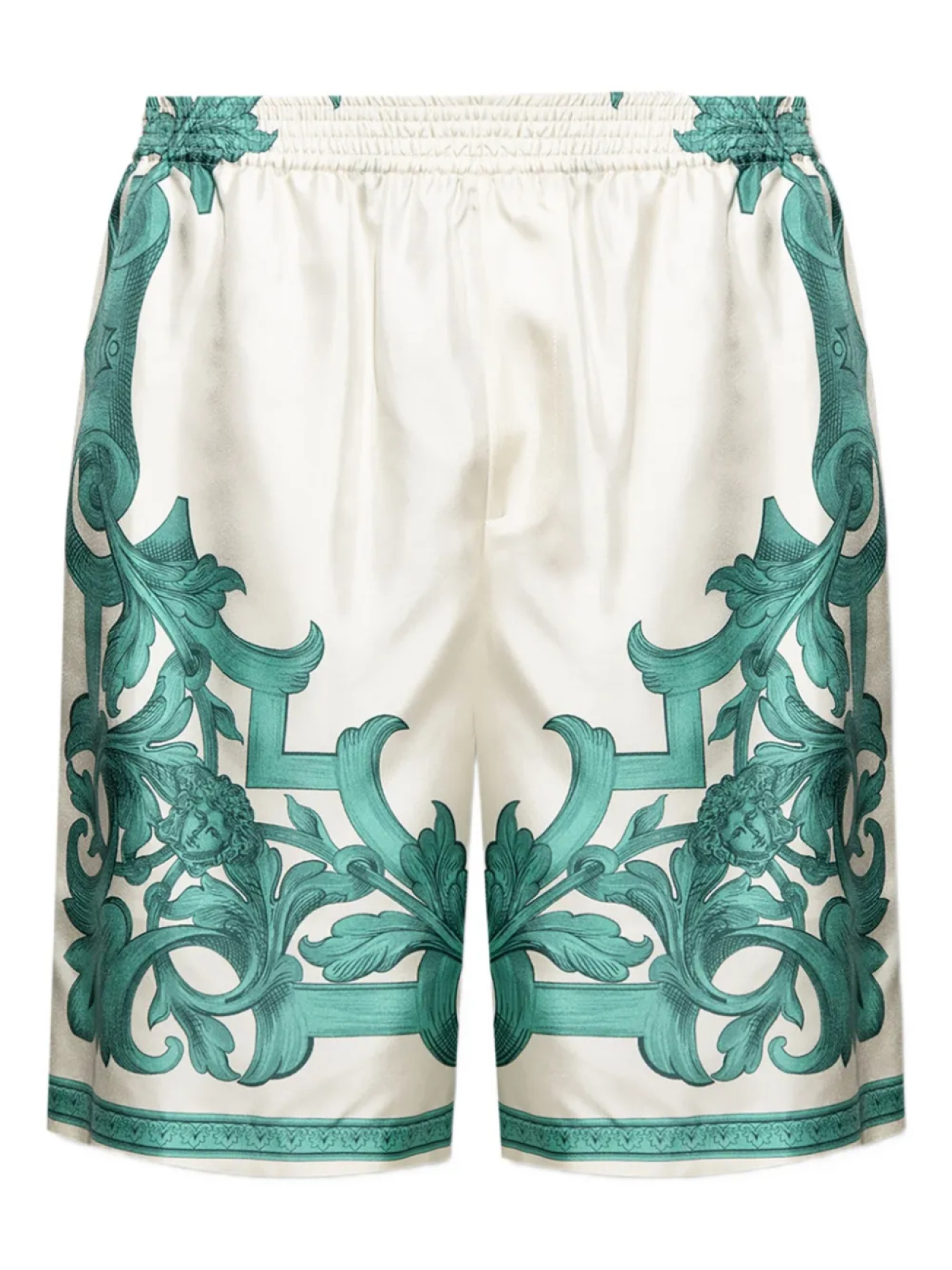 Шорты из шелка с принтом в стиле барокко от Versace, белый
Шорты из шелка с принтом в стиле барокко от Versace, белый