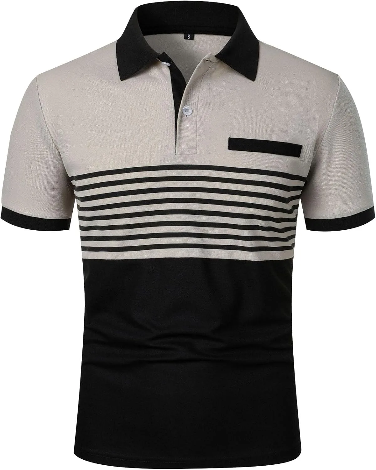 Мужская поло с коротким рукавом и воротником на пуговицах в полоску
Мужская поло с коротким рукавом и воротником на пуговицах в полоску