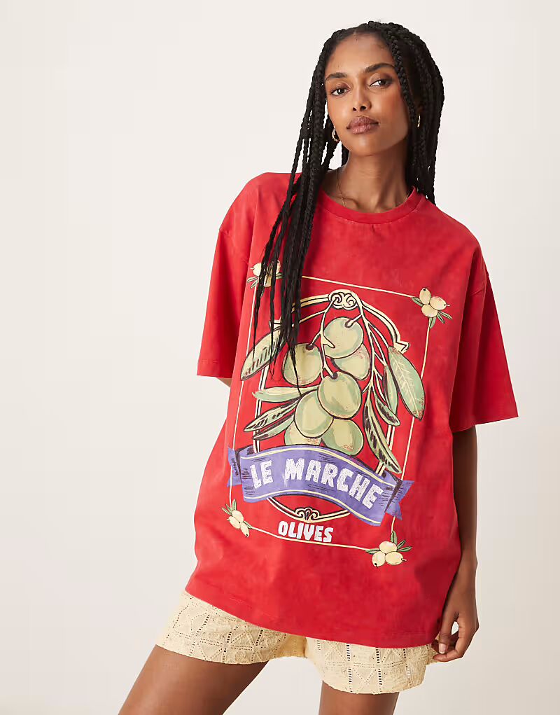 Футболка свободного кроя ASOS DESIGN с принтом оливкового цвета в выцветшем красном цвете 
Футболка свободного кроя ASOS DESIGN с принтом оливкового цвета в выцветшем красном цвете