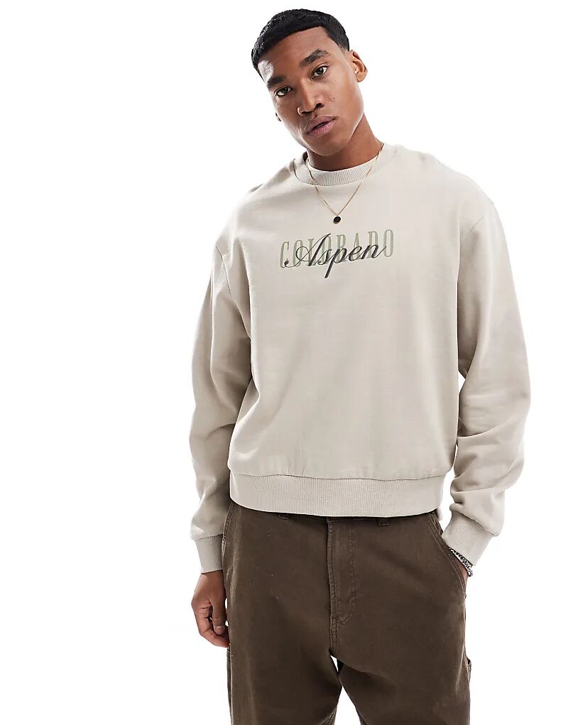 Свободный свитшот oversize с принтом спереди бежевого цвета ASOS DESIGN 
Свободный свитшот oversize с принтом спереди бежевого цвета ASOS DESIGN