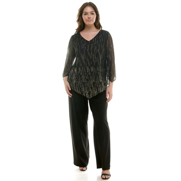 Комплект из пончо с v-образным вырезом и брюк прямого кроя больших размеров Luxology, цвет black gold
Комплект из пончо с v-образным вырезом и брюк прямого кроя больших размеров Luxology, цвет black gold