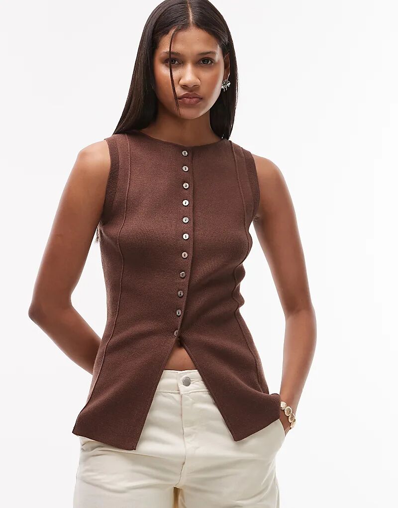 Удлиненный трикотажный жилет Topshop шоколадного цвета
Удлиненный трикотажный жилет Topshop шоколадного цвета