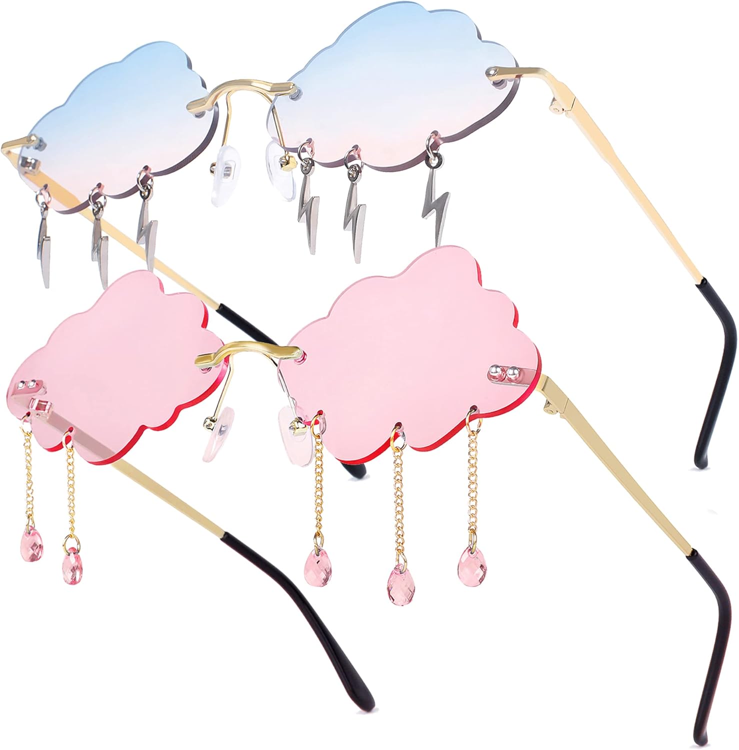 2 пары солнцезащитных очков в форме облака, без оправы, с кисточками, в стиле молнии, милые солнцезащитные очки, забавные, модные, винтажные, в стиле диско 90-х Aeergured, Pink+light Blue
2 пары солнцезащитных очков в форме облака, без оправы, с кисточками, в стиле молнии, милые солнцезащитные очки, забавные, модные, винтажные, в стиле диско 90-х Aeergured, Pink+light Blue